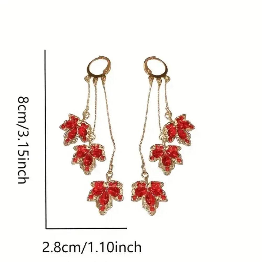 🍁🆕🍁 Elegant 14K Gold Plated Multi Strand Red Maple Leaf Dangle Earrings🍁